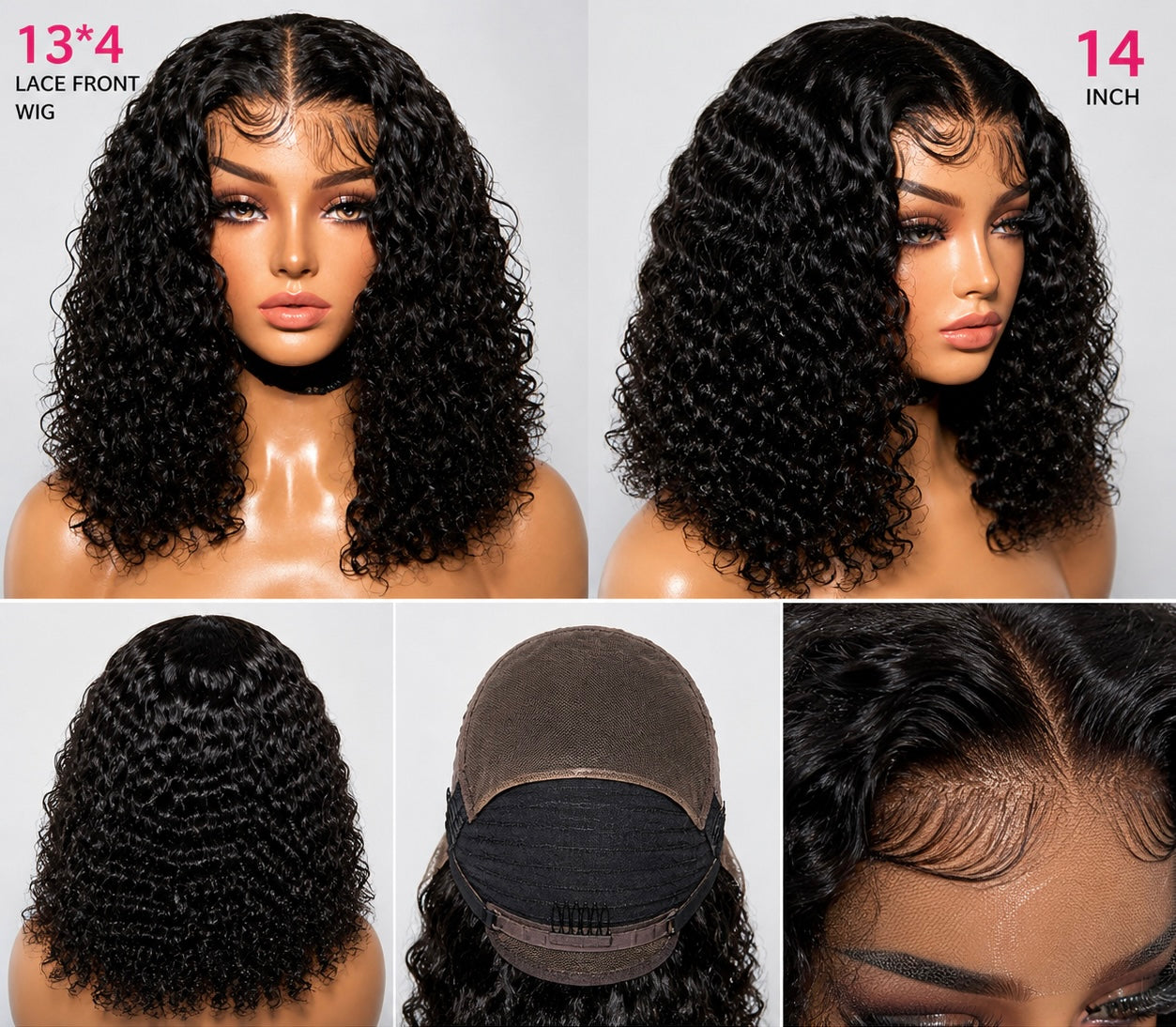 14” Deep Wave Lace Front Wig 13x4 Human Hair – Natural Black Soft Curls