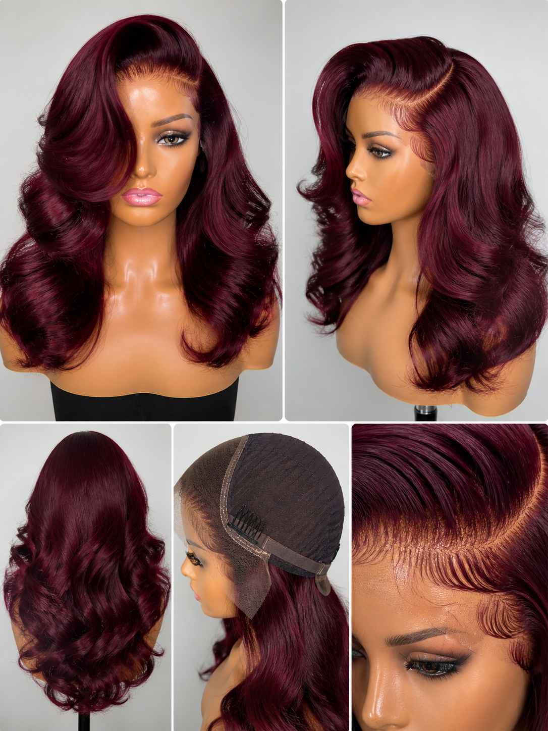 18” Body Wave Lace Front Wig 13x4 Human Hair – Burgundy Red Soft Waves