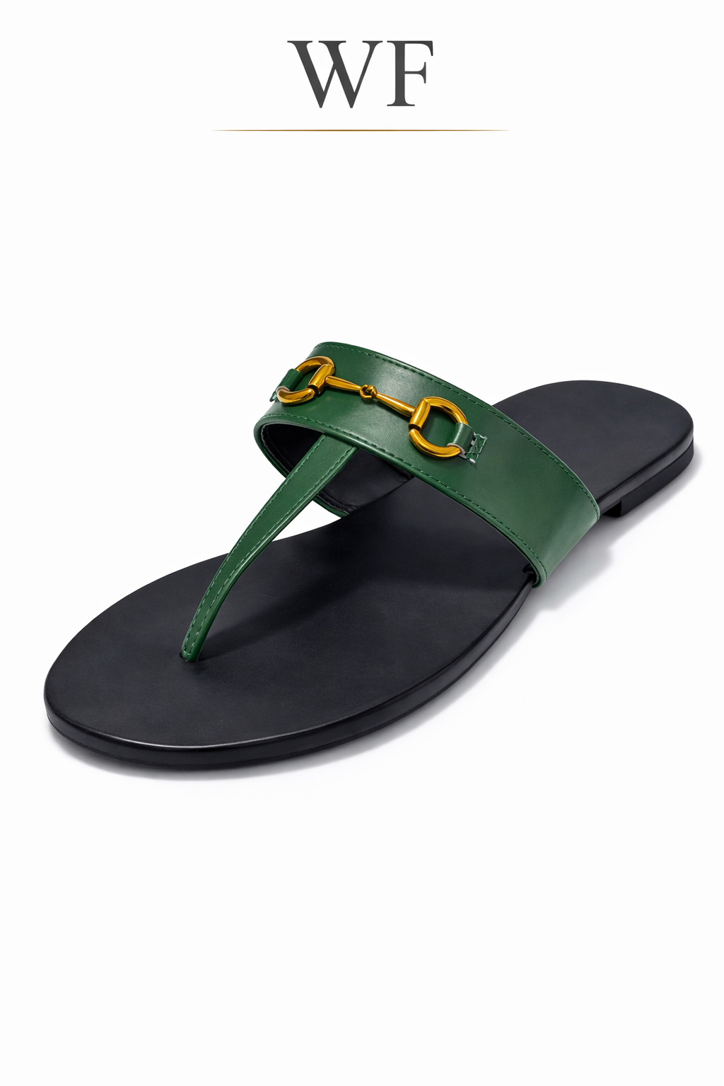 Luxury Green Gold Detail Sandals – Elegant Flat Summer Slides for Women