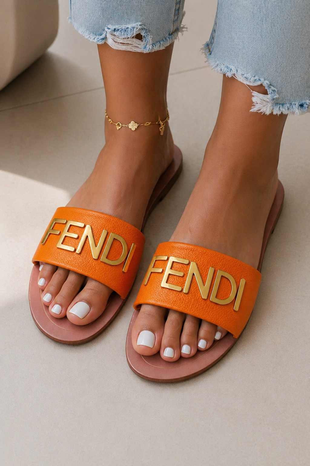 Luxury Inspired Slide Sandals – Bold Gold Detail Summer Flats