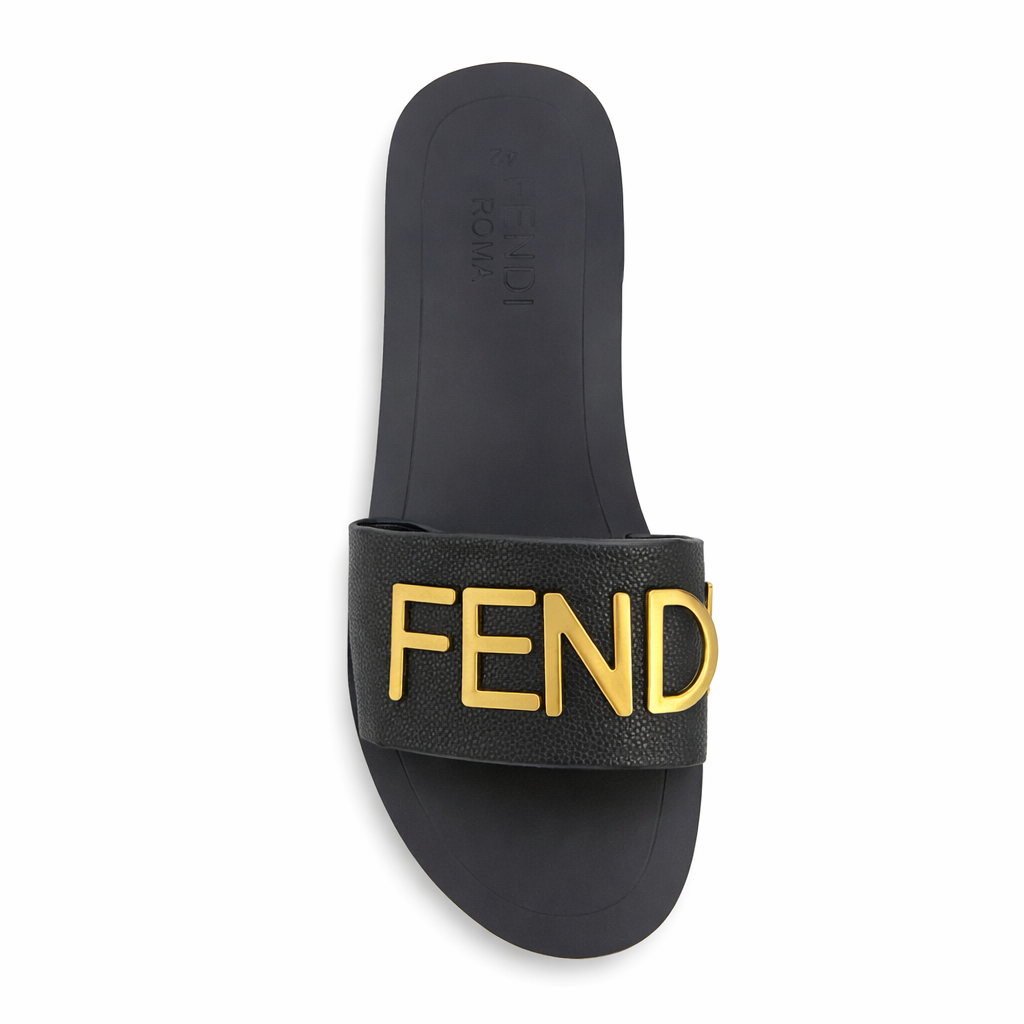 Luxury Inspired Slide Sandals – Bold Gold Detail Summer Flats
