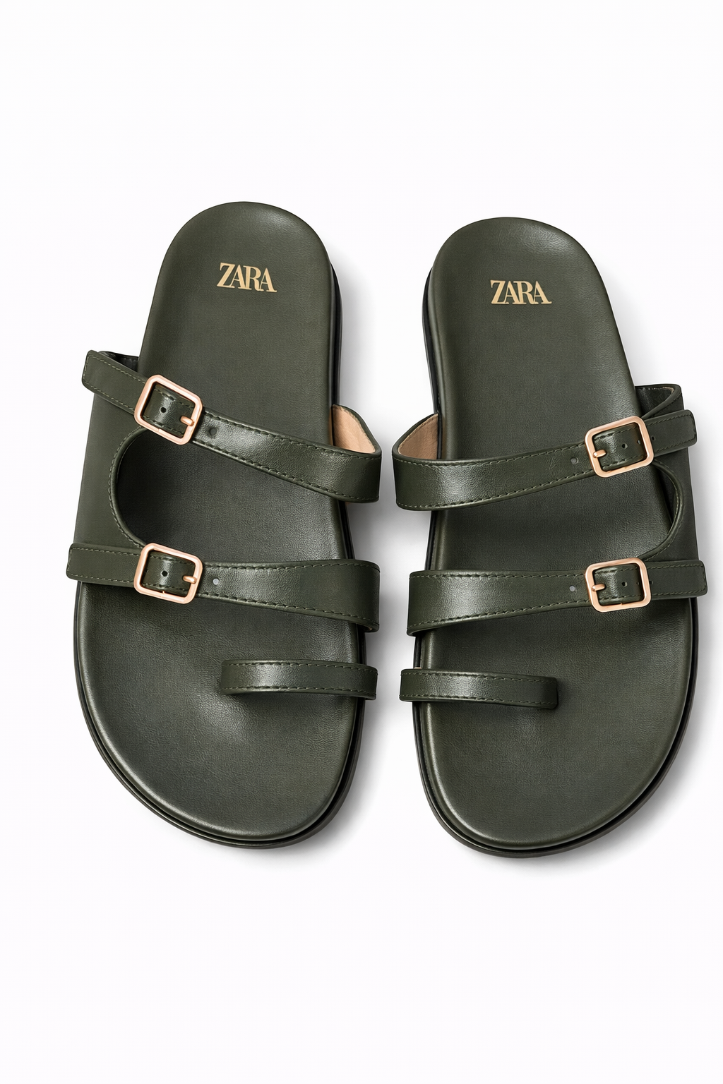 Green Double Strap Buckle Slide Sandals – Women’s Casual Summer Flats