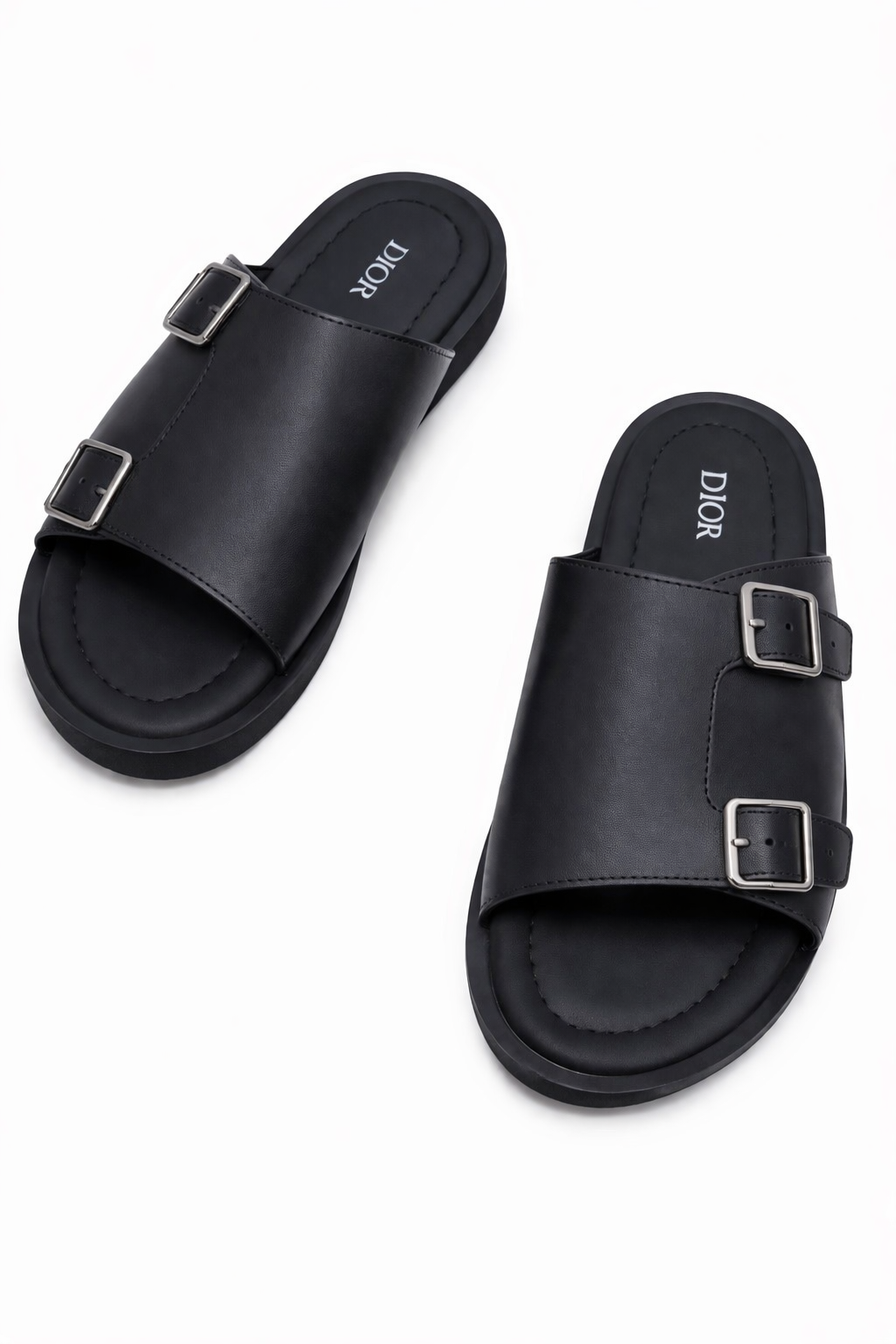 Men’s Brown Double Buckle Slide Sandals – Luxury Comfortable Casual Summer Slippers
