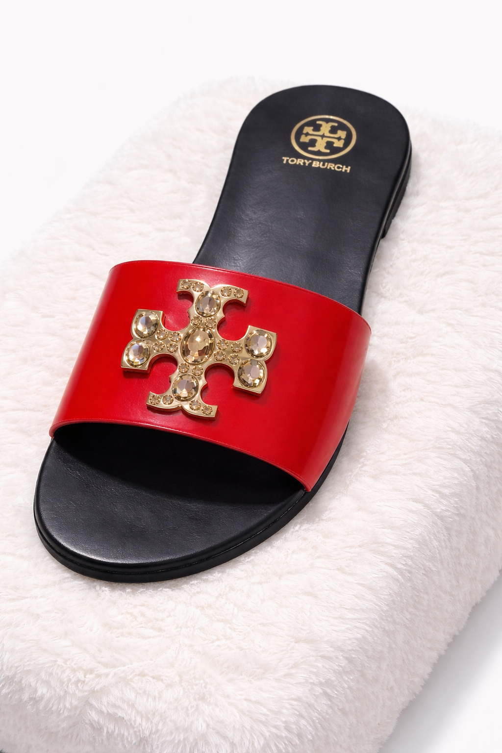 Luxury Red Slide Sandals – Gold Detail Designer Inspired Slippers