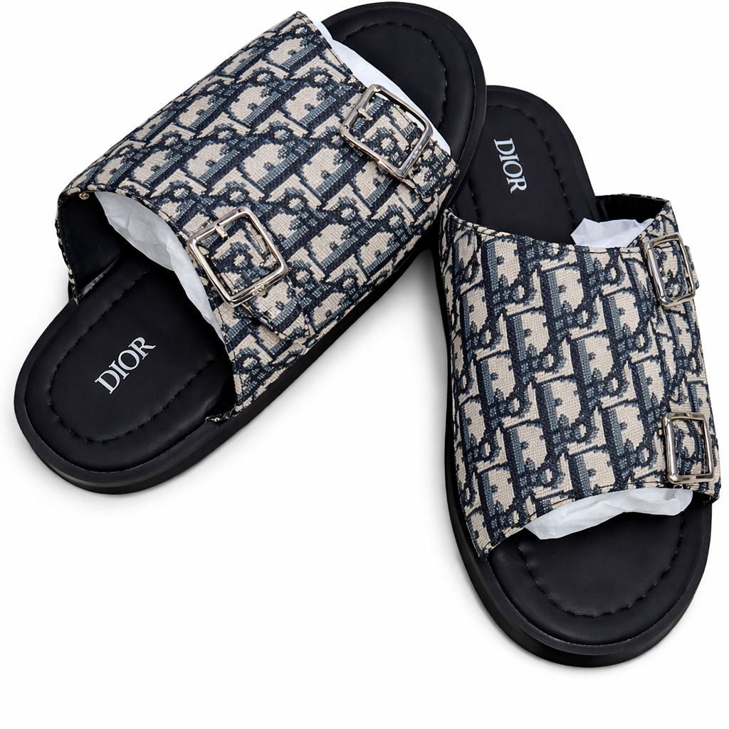 Men’s Brown Double Buckle Slide Sandals – Luxury Comfortable Casual Summer Slippers