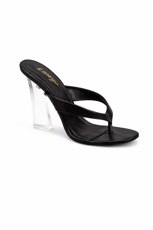 Women Black Clear Heel Sandals – Minimalist Transparent Heel Thong Style 🖤