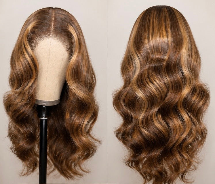 16” Body Wave Lace Front Wig 13x4 Human Hair – 4/27 Highlight Brown Blend