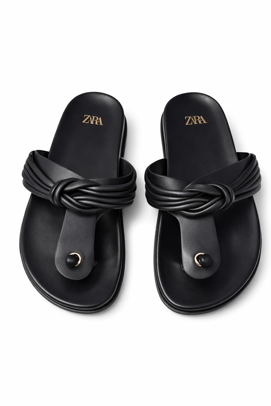 Black Braided Thong Sandals – Minimalist Designer Inspired Slides
