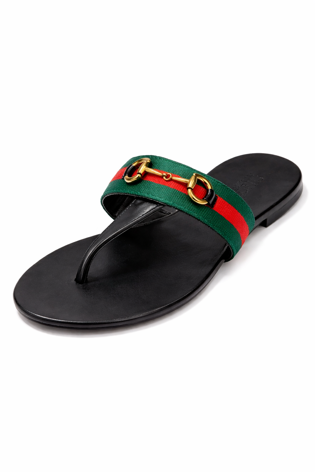 Luxury Green Gold Detail Sandals – Elegant Flat Summer Slides for Women