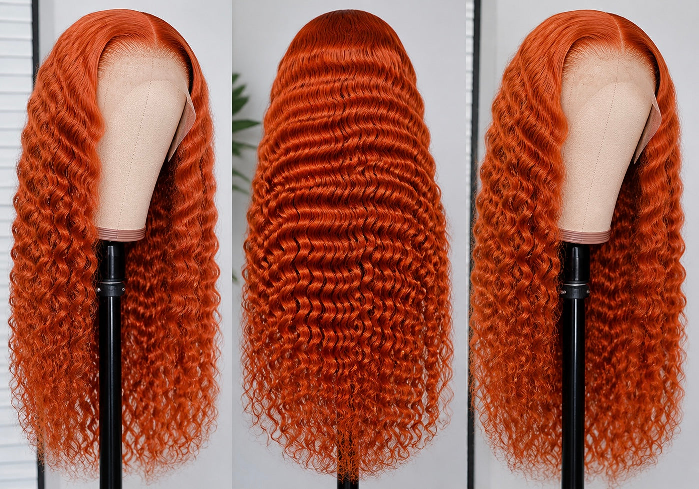 22” Deep Wave Lace Front Wig 13x4 Human Hair – Bright Orange Long & Full