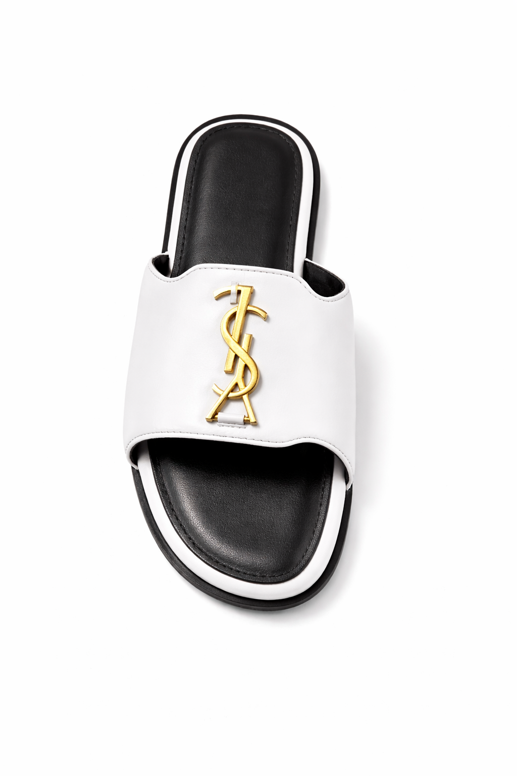 Luxury White Slide Sandals – Gold Detail Designer Inspired Slippers