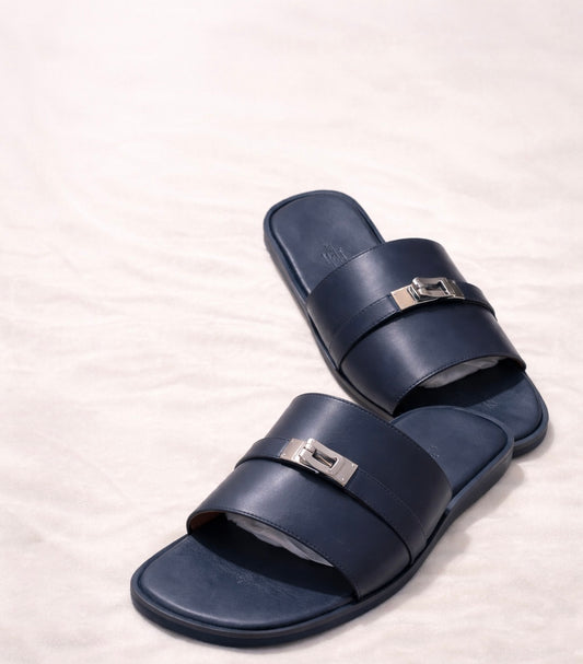 Men’s Navy Luxury Slide Sandals – Comfortable Casual Slip-On Summer Slippers