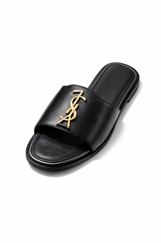Luxury White Slide Sandals – Gold Detail Designer Inspired Slippers